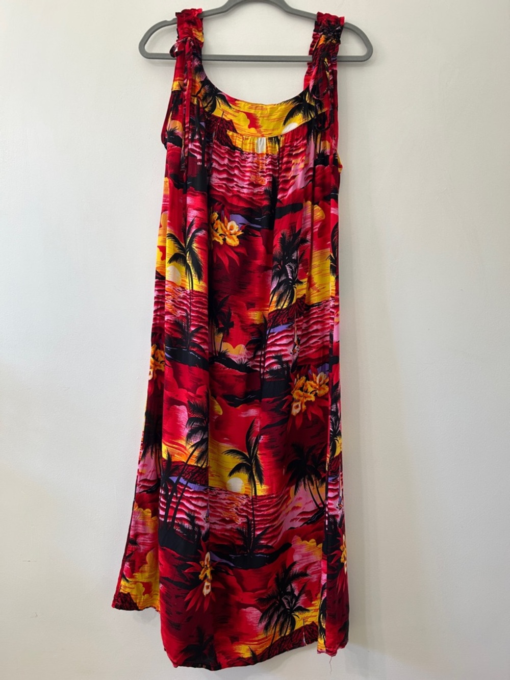 Hula Hula Hawaiian Dress XL Red Tropical-Print Maxi Beach Resortwear